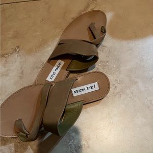 Sam Edelman | Shoes | Steve Madden Womens Green Brown Tan Sandals Toe Strap  | Poshmark
